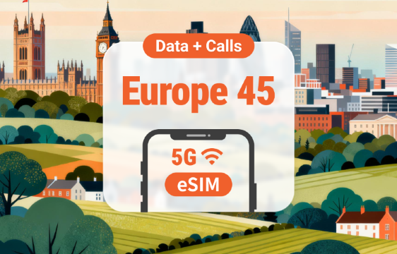 eSIM 5G pour 45 pays d'Europe | Données illimitées avec appels et SMS | 15/30 jours | QR code instantané