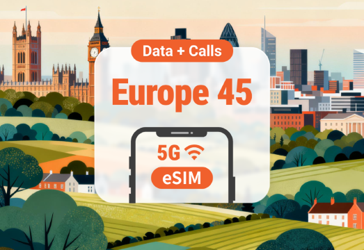 5G eSIM for 45 European Countries | Unlimited Data with Calls & SMS | 15 / 30 Days | Instant QR