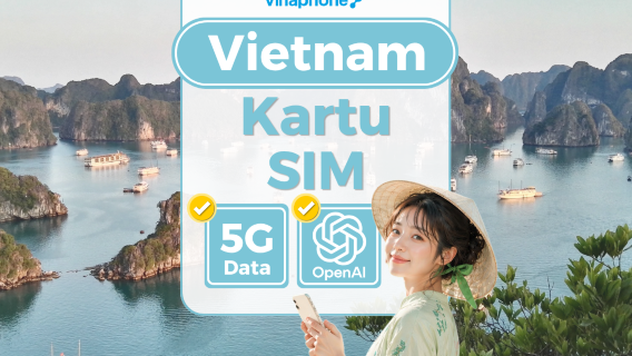 SIM Card Vinaphone asli Vietnam | 5G | Bisa pakai ChatGPT | Berbagai pilihan paket | Ambil di bandara Ho Chi Minh/Hanoi/Da Nang | Hitungan hari kalender