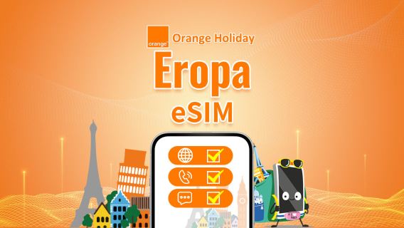 Europe Orange 4G/5G eSIM | Total 20GB–500GB | Nomor Prancis dengan panggilan & SMS | 7–30 hari | Penagihan 24 jam | Kode QR