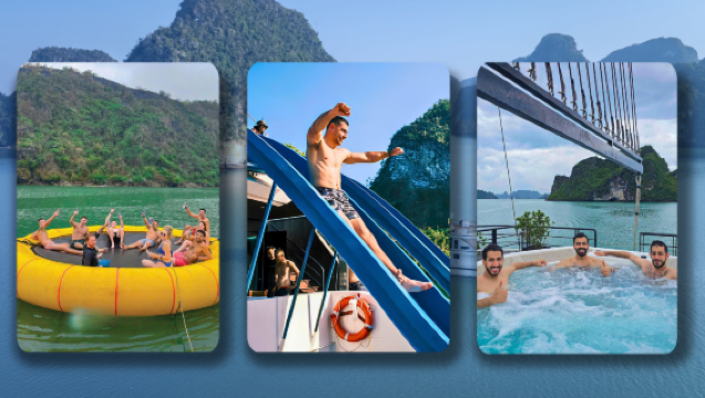 Lyx-kryssning i femstjärnigt format i Lan Ha-bukten: Buffélunch, solnedgångsfest & kajakpaddling (tillval)