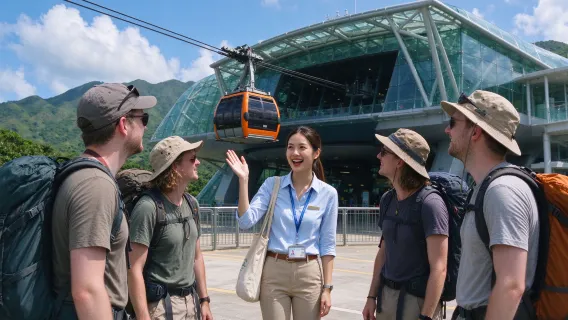 Ngong Ping 360: Soar over Lantau Island, Hong Kong, and approach the Buddhist mountain realm