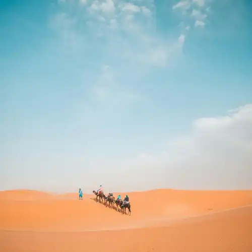 ドバイの赤い砂の砂漠サファリ、ラクダ乗り、サンドボーディング