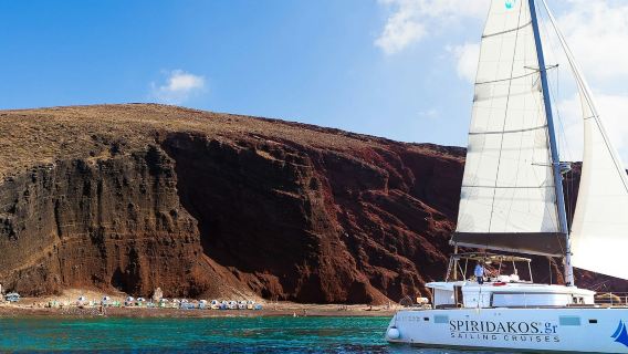 Santorini: Classic Catamaran Cruise + BBQ + Drinks + Transfers