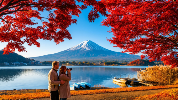 Mt. Fuji maple viewing 1-day tour: Lake Yamanakako Pleasure Boat "Swan Lake" · maple corridor · Oshino hakkai · art museum