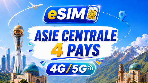 Asie centrale 4 pays | eSIM 5G/4G | Prise en charge de toutes les IA & TikTok | 500 Mo/jour - Total 100 Go | Facturation sur 24 heures | Code QR