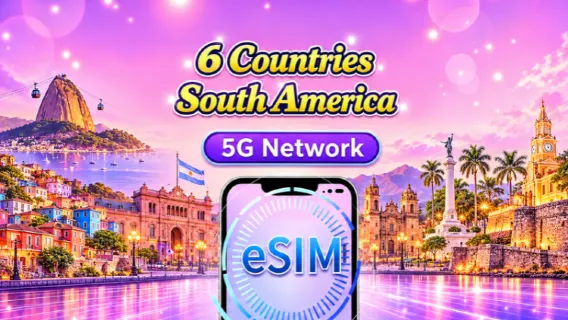 South America (6 countries) | 4G/5G eSIM | Daily Plan/Data Package | 24-hour Billing | 1-30 Days | QR code