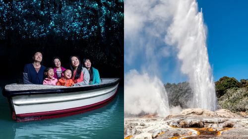 Waitomo glowworm caves + Te Puia geothermal park + Maori culture + Rotorua 16-person group tour Day Tours