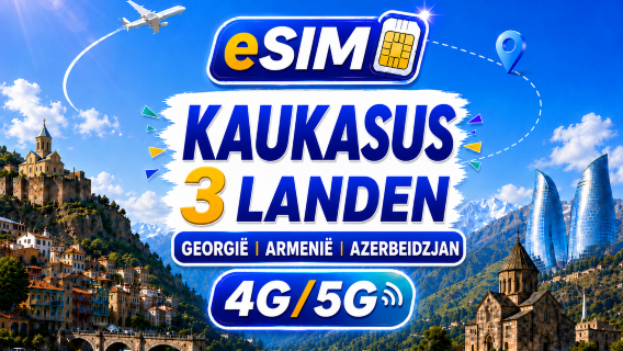 Kaukasus 3 landen 5G/4G eSIM | Volledige ondersteuning voor AI & TikTok | 500MB/dag - Totaal 100GB | 24-uurs facturering | QR-code