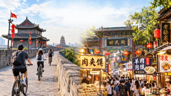Radfahren auf der alten Stadtmauer von Xi'an + kulinarische Tour durch die Huimin-Straße | Privattour mit englischsprachigem Reiseleiter+Ticket
