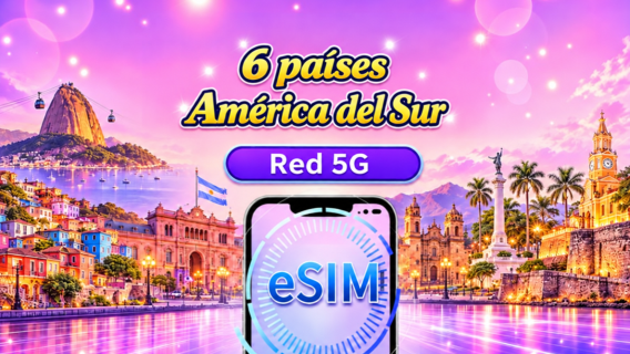 Sudamérica (6 países) | 4G/5G eSIM | Paquete diario/de datos | Facturación por 24 horas | 1-30 días | Código QR