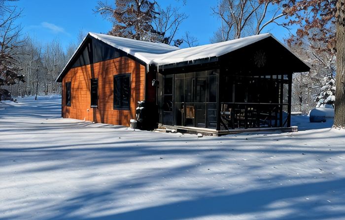 Cozy 2 bedroom cabin with fireplace steps to sand bottom swimming and lake views