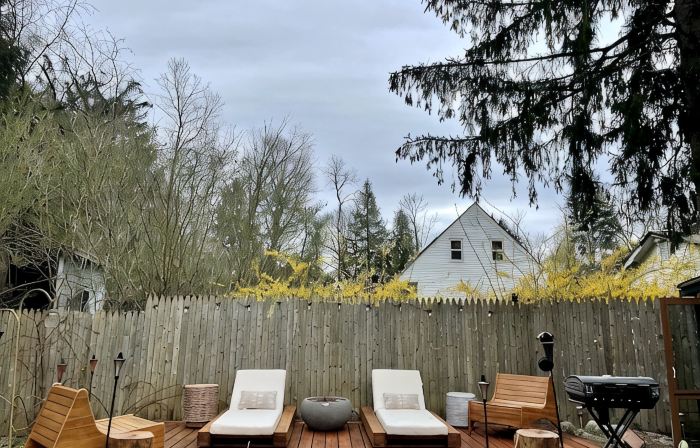 Cozy cabin with deck and fireplace steps from White Pond Lake. Dog friendly.