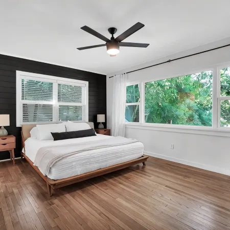 Mid-Century Boho Chic home with Pool, Game Room & Outdoor Playhouse.