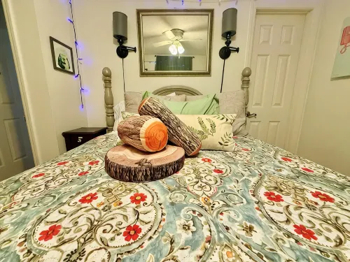 Pet friendly luxury lake view cottage fun themed Charming Beaver, New hot tub