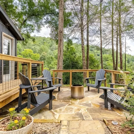 Modern cabin retreat with serene outdoor oasis