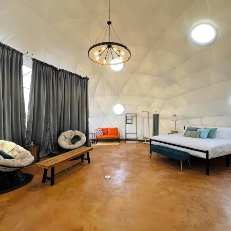 Southern Boho inspired Geodesic Dome nestled up next to Big Bend National Park.