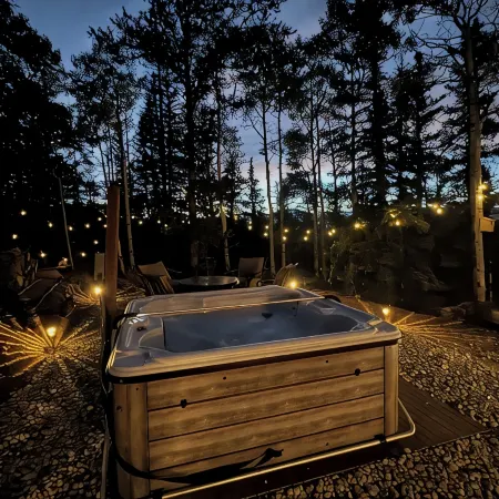 New!  Cozy 2-bedroom A-Frame with Hot Tub, Fire Pit, WiFi, AC and VIEWS!