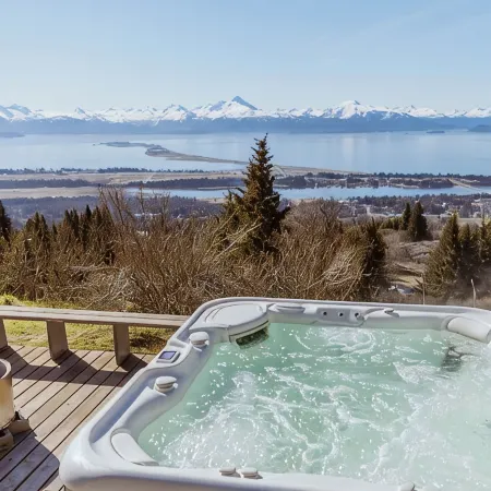 Spacious  MILLION DOLLAR VIEW home w/ fitness room, hot tub in charming Homer