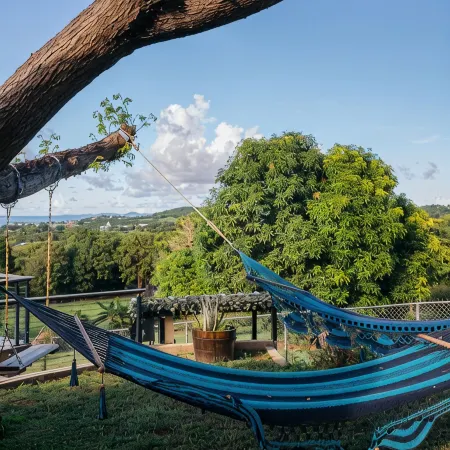Tiny house on an acre with ocean view and private infinity pool.