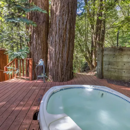 Relaxing redwood forest home with hot tub and sauna at Lagunitas Creek