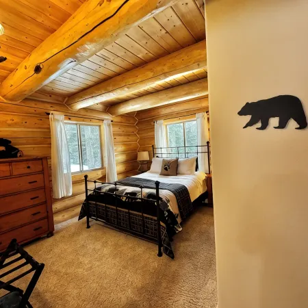 Renovated, roomy, 4BR, private log cabin with rec room, Starlink, views & more…