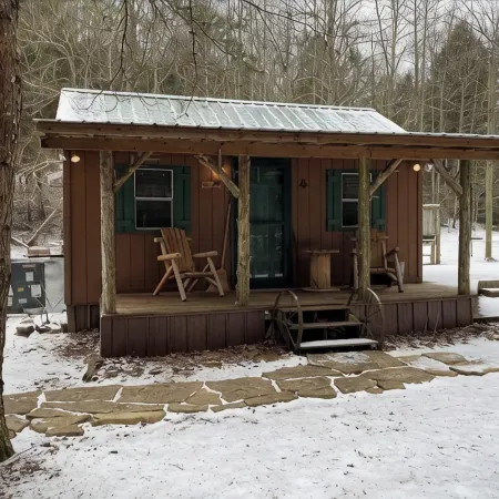 Peaceful cabin in secluded mountain spot beside a picturesque creek