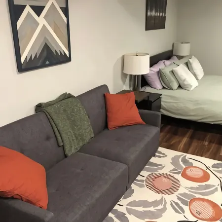 Modern studio with hot tub and patio access