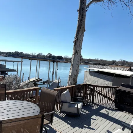 Lakeside Landing is on the Water with Beautiful Views and a Large Deck.