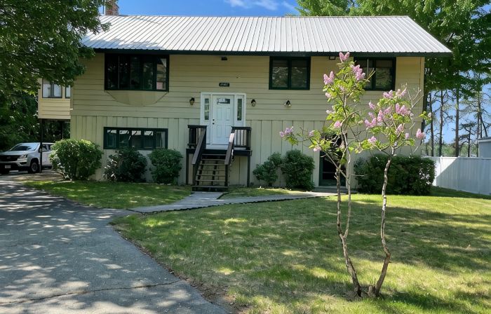 Lakefront home on Leavitt Bay, with private beach, dock, and an amazing view