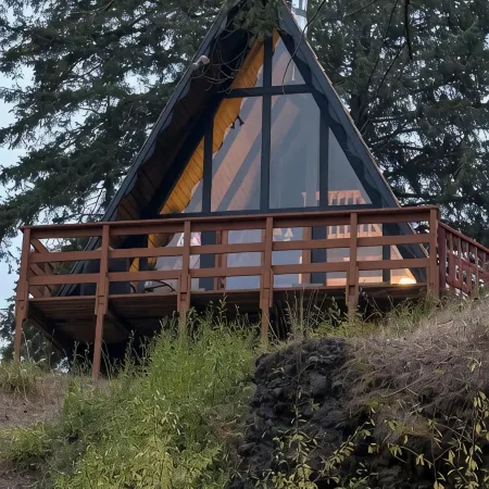 Romantic A-frame Cabin with Cedar Sauna, Private River and Scenic Views