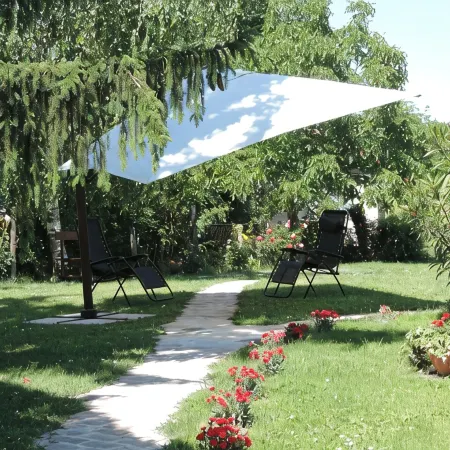 Isolated on hill, flat with terrace,garden among romanesque art,quiet,nature