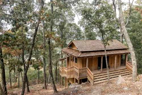 Japanese timberframe tiny house perched on side of Lookout Mountain - 4-Star