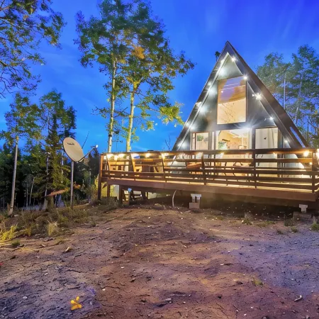 New!  Cozy 2-bedroom A-Frame with Hot Tub, Fire Pit, WiFi, AC and VIEWS!