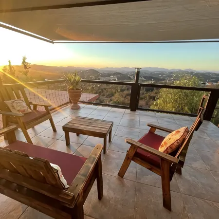 3 comfortable individuals cabins in a property with stunning views of the valley