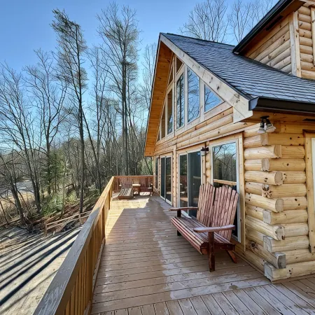 New cabin with king size bedrooms, en suite bathrooms, smart TV, decks & views.