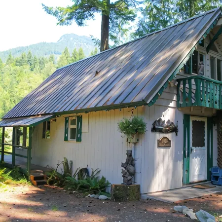 Cozy Cabin on the Sky River Looking up at the Wild Sky Wilderness