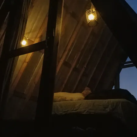 Camp under Blue Ridge Mtn sky river A Frame Cabin
