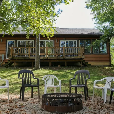 Lakeside cabin with Hot Tub and full kitchen!  Sleeps up to 12 people.