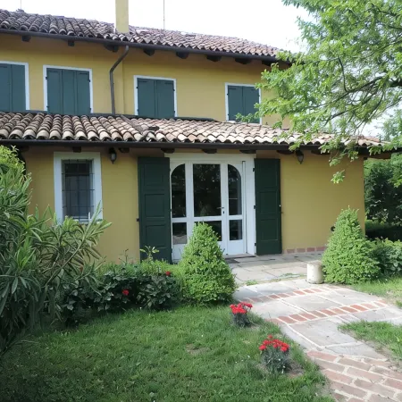 Isolated on hill, flat with terrace,garden among romanesque art,quiet,nature