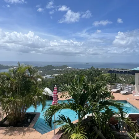 Spectacular View of St Thomas Harbor from both floors & Pool at Bettye’s Villa.