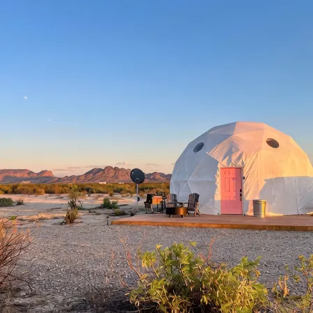 Southern Boho inspired Geodesic Dome nestled up next to Big Bend National Park.