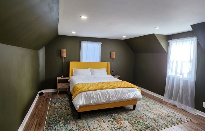 This is a private second-floor suite with its own entrance.