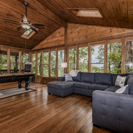 Rustic Lakefront Cabin near Smokies w/ Hot Tub, Firepit, Pool Table + Views!