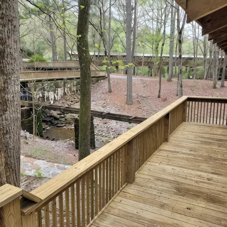 Historic Cabin in a natural setting with waterfalls and covered bridge