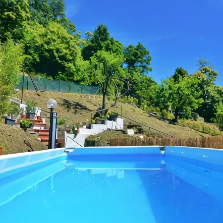 Vacation home with hillside view and pool