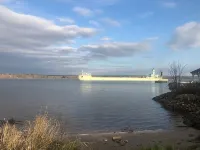 Charming house on the St. Mary's river in Sault Ste. Marie, freighters out front