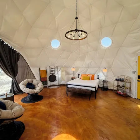 Southern Boho inspired Geodesic Dome nestled up next to Big Bend National Park.