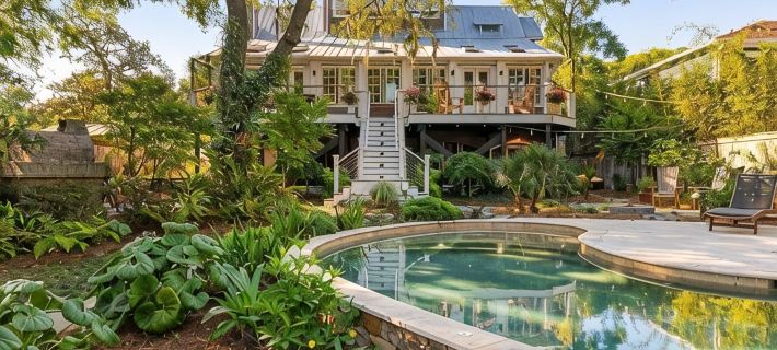 SERENITY SHORES Private Luxury 5-Level Tropical Oasis, Pool, Steps to Beach Hotels in Folly Beach