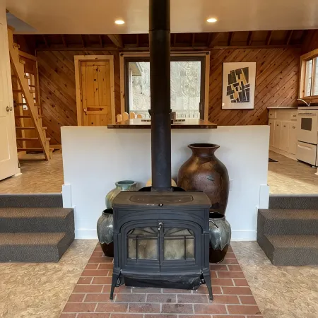 Mid-century A-frame style cabin with lake views near the heart of Amish Country